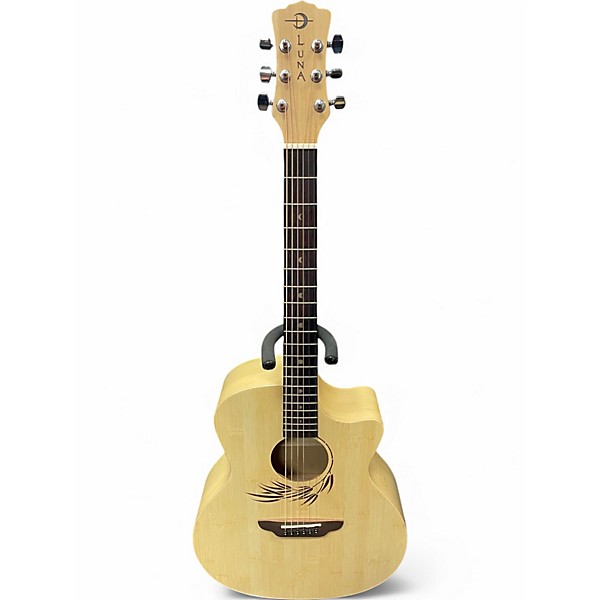 Used Luna WOODLAND BAMBOO GRAND CONCERT Natural Acoustic Electric Guitar