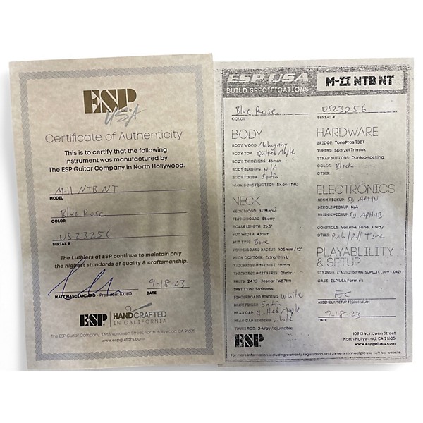 Used 2023 ESP M-II NTB USA BLUE ROSE Solid Body Electric Guitar