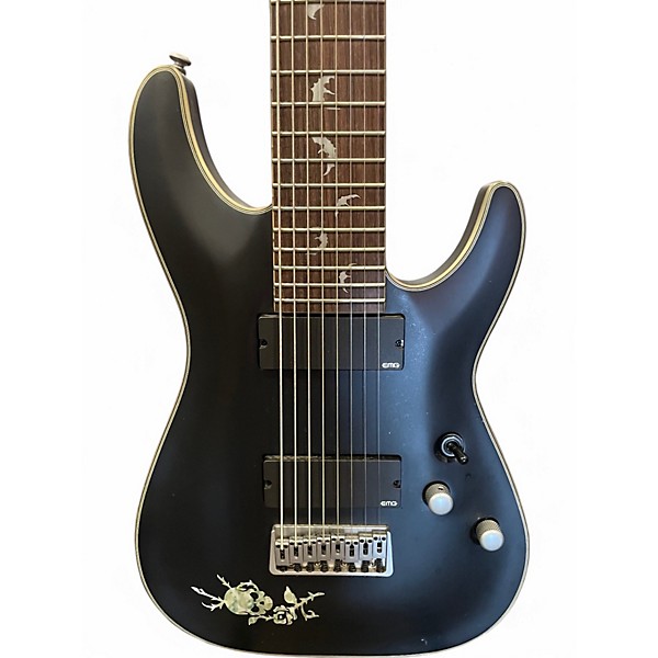 Used Schecter Guitar Research Damien Platinum 8 Satin Black Solid Body Electric Guitar