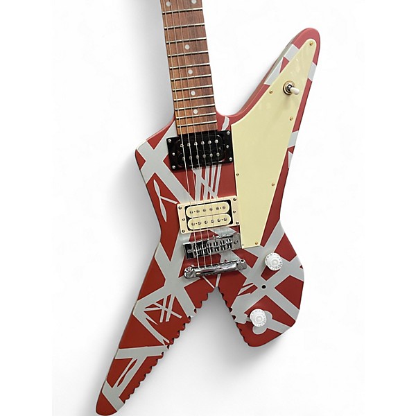 Used EVH Striped Series Shark Red with Black and White Stripes Solid Body Electric Guitar