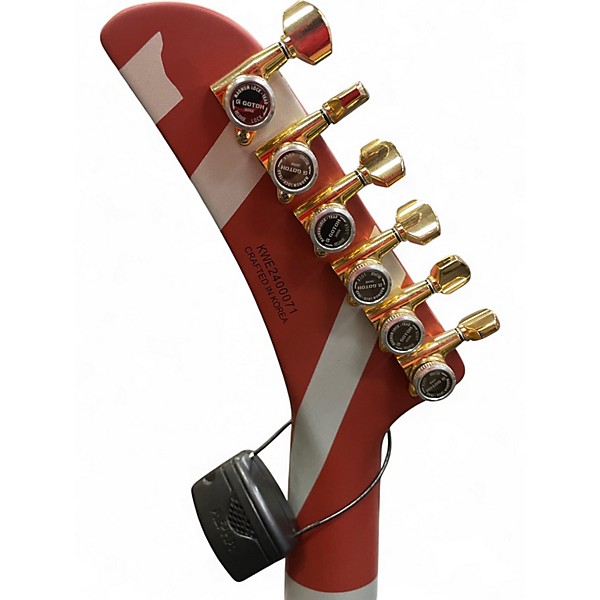 Used EVH Striped Series Shark Red with Black and White Stripes Solid Body Electric Guitar