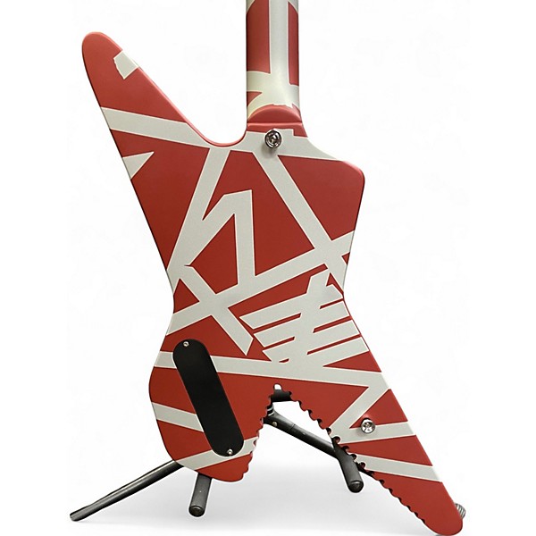 Used EVH Striped Series Shark Red with Black and White Stripes Solid Body Electric Guitar