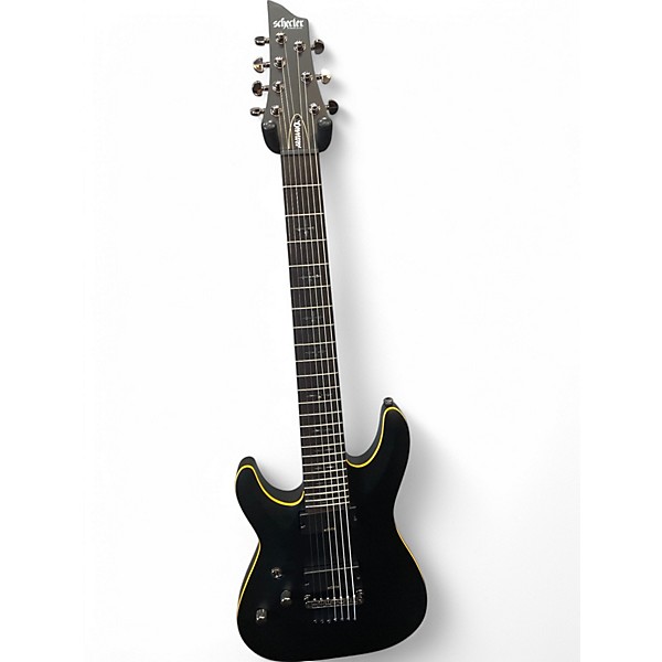 Used Schecter Guitar Research Demon 7 String LH Black Solid Body Electric Guitar