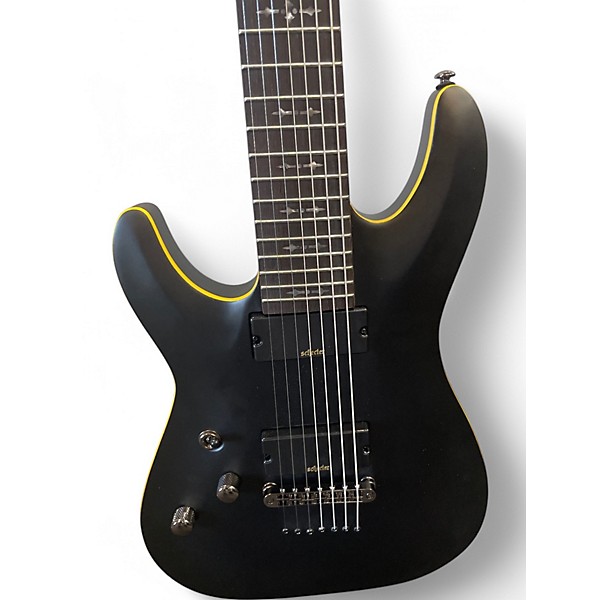 Used Schecter Guitar Research Demon 7 String LH Black Solid Body Electric Guitar