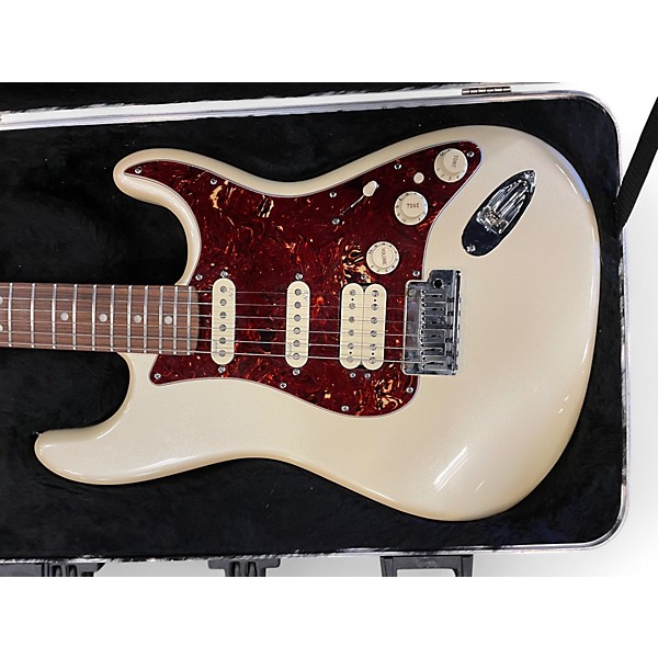 Used Fender American QMT Strat HSS Pale Moon Trans Black Classic White Solid Body Electric Guitar