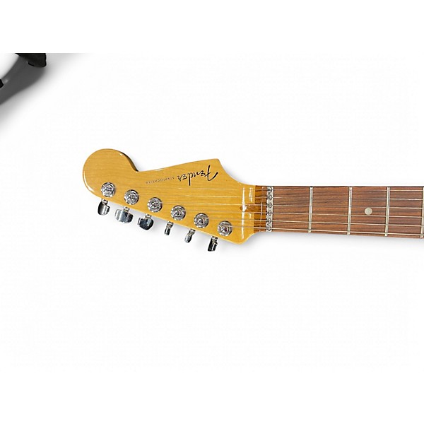 Used Fender American QMT Strat HSS Pale Moon Trans Black Classic White Solid Body Electric Guitar