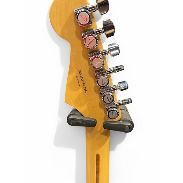 Used Fender American QMT Strat HSS Pale Moon Trans Black Classic White Solid Body Electric Guitar