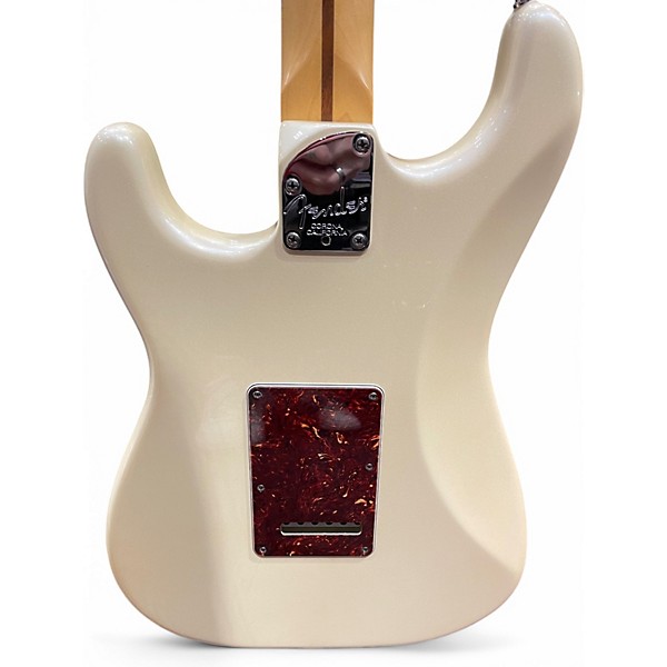 Used Fender American QMT Strat HSS Pale Moon Trans Black Classic White Solid Body Electric Guitar