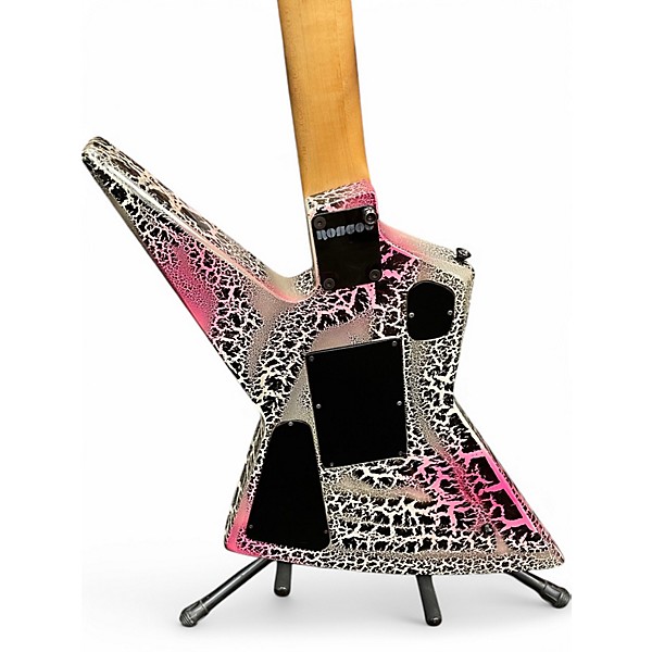 Used Roscoe Explorer Pink and White Crackle Solid Body Electric Guitar