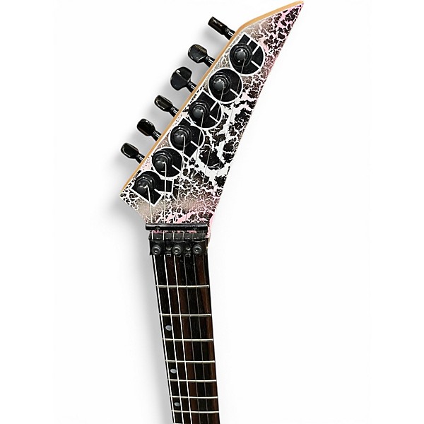 Used Roscoe Explorer Pink and White Crackle Solid Body Electric Guitar