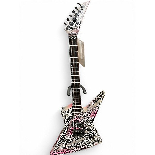 Used Roscoe Explorer Pink and White Crackle Solid Body Electric Guitar