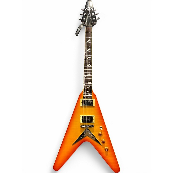 Hamer Vector F/T エレキギター オレンジ・サンバースト Hamer Vector 2017 Cherry Sunburst Flame Top Flying V
