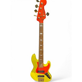 Used Fender MonoNeon Jazz V Fluorescent Yellow Electric Bass Guitar