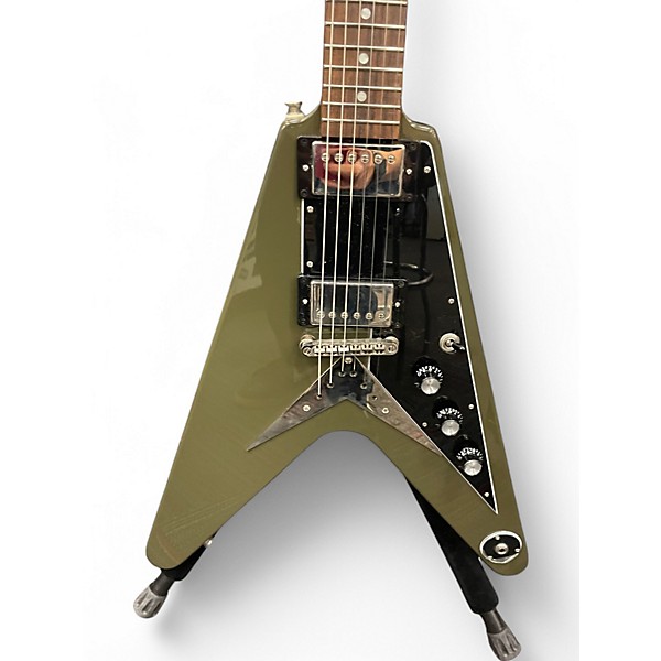 Used Epiphone FLYING V DRAB OLIVE GREEN Solid Body Electric Guitar