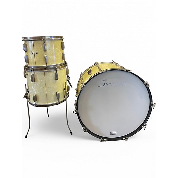 Vintage 1940s Slingerland 3 Piece Radio King White Marine Pearl Drum Kit