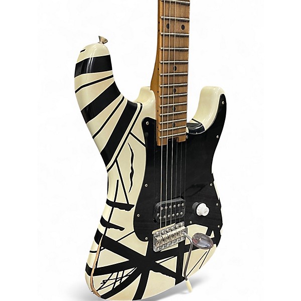 Used EVH Striped Series '78 Eruption White with Black Stripes Solid Body Electric Guitar