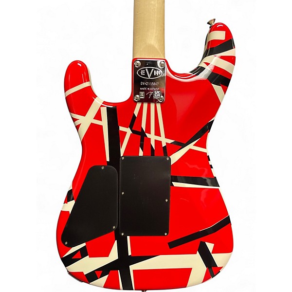 Used EVH Striped Series Frankie Red with Black and White Stripes Solid Body Electric Guitar