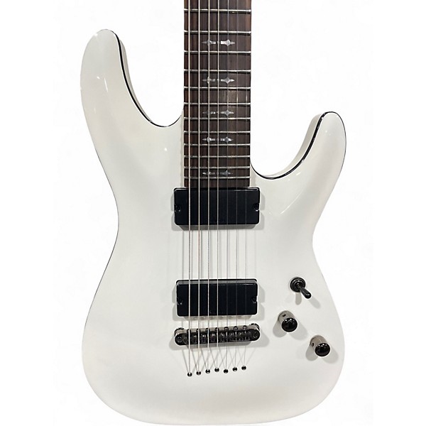 Used Schecter Guitar Research Demon 7 String White Solid Body Electric Guitar