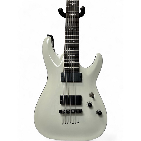 Used Schecter Guitar Research Demon 7 String Ivory Solid Body Electric Guitar