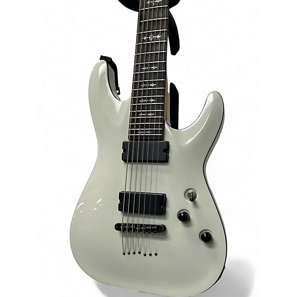 Used Schecter Guitar Research Demon 7 String Ivory Solid Body Electric Guitar