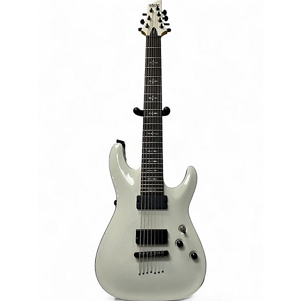 Used Schecter Guitar Research Demon 7 String Ivory Solid Body Electric Guitar