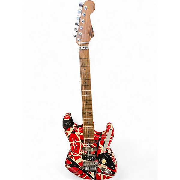 Used EVH Striped Series Frankie Black & White Stripes Relic Solid Body Electric Guitar