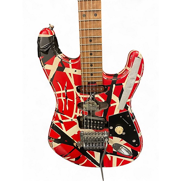 Used EVH Striped Series Frankie Black & White Stripes Relic Solid Body Electric Guitar