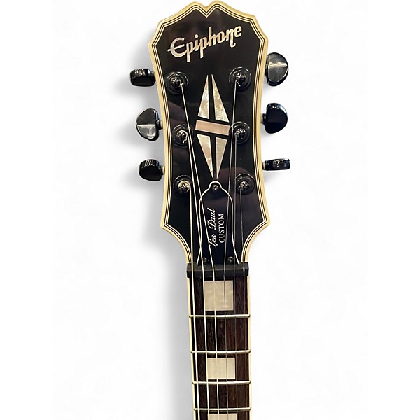 Used Epiphone Les Paul Custom 3 Pickup Trans Black Solid Body Electric Guitar