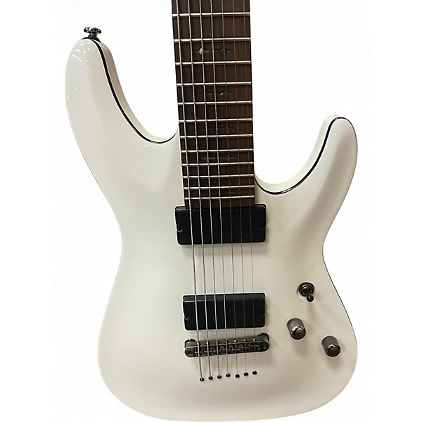 Used Schecter Guitar Research Demon 7 String White Solid Body Electric Guitar