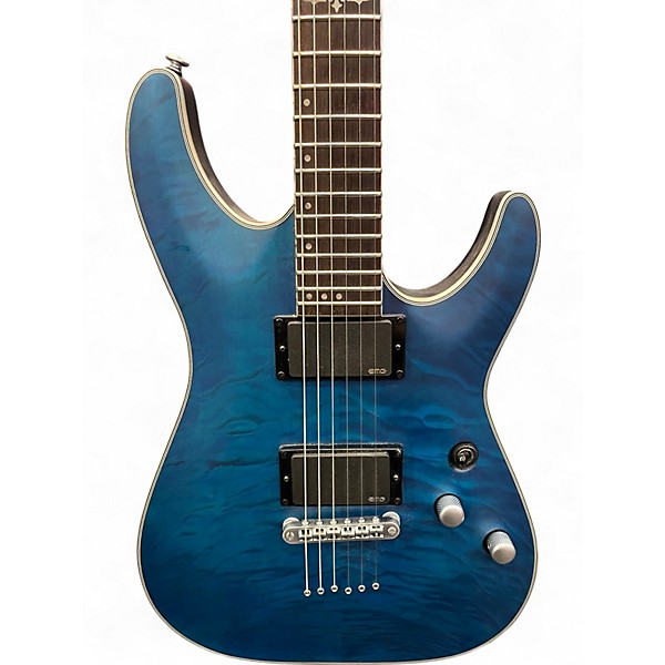 Used Schecter Guitar Research C1 Platinum Transparent Midnight Blue Solid Body Electric Guitar