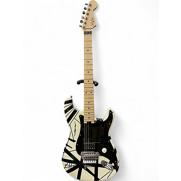 Used EVH Striped Series White With Black Stripes Solid Body Electric Guitar,Specials : American Fashion Style Bags On Sale