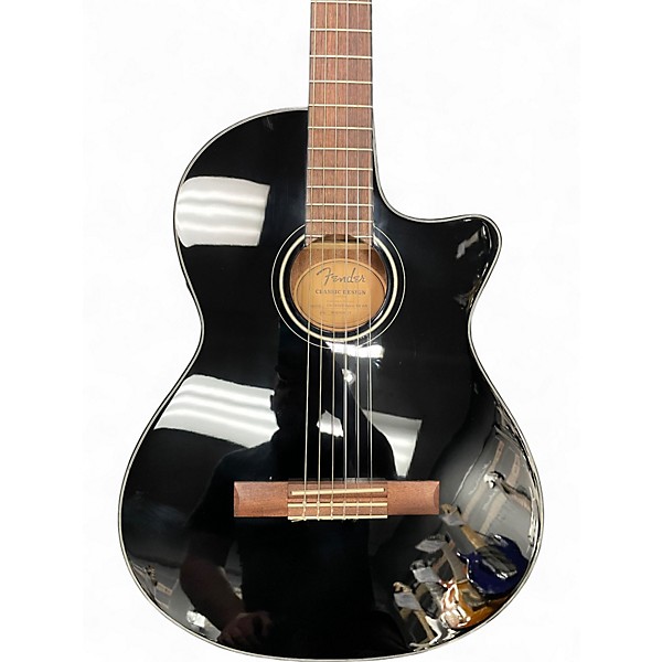 Used Fender CN-140SCE Black Classical Acoustic Electric Guitar