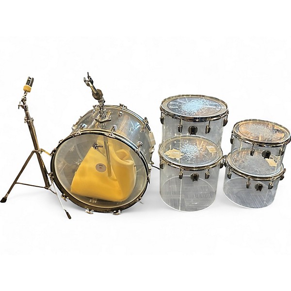 Vintage 1970s Ludwig 5 Piece Quadraplus Clear Vistalite Drum Kit