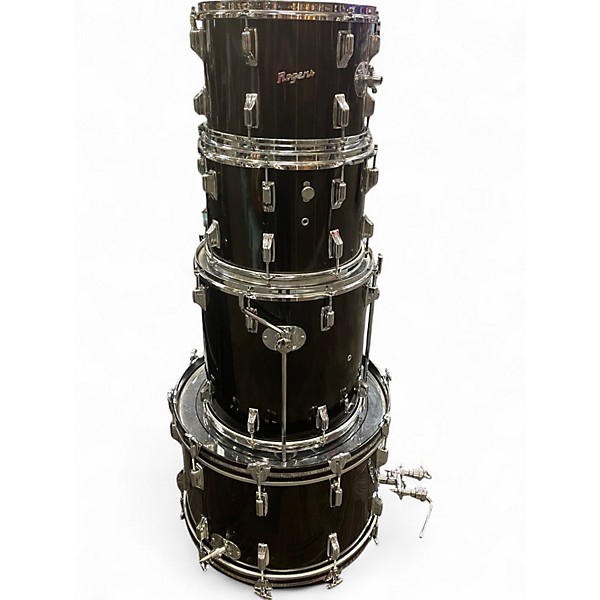 Vintage 1970s Fullerton 4 Piece ROGERS 4 PIECE DRUM KIT Black Drum Kit