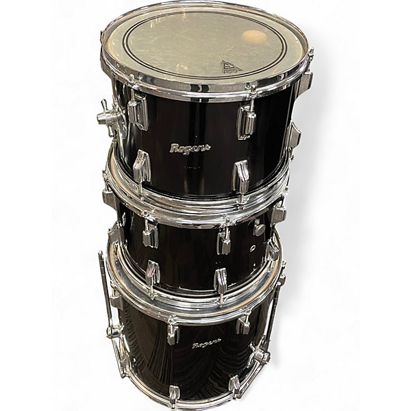 Vintage 1970s Fullerton 4 Piece ROGERS 4 PIECE DRUM KIT Black Drum Kit