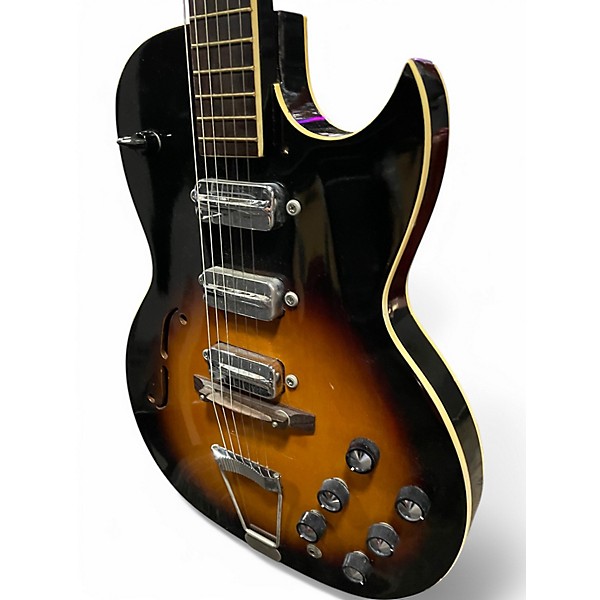 Vintage 1960s Truetone Speed Demon Sunburst Solid Body Electric Guitar