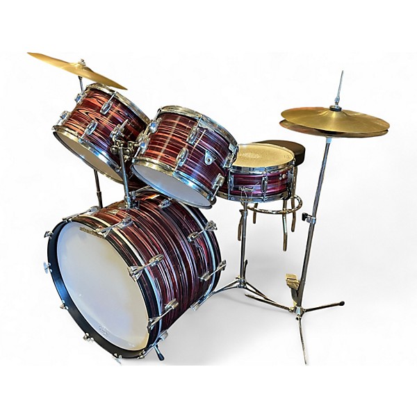 Vintage 1960s Ludwig 5 Piece Standard Ruby Strata Drum Kit