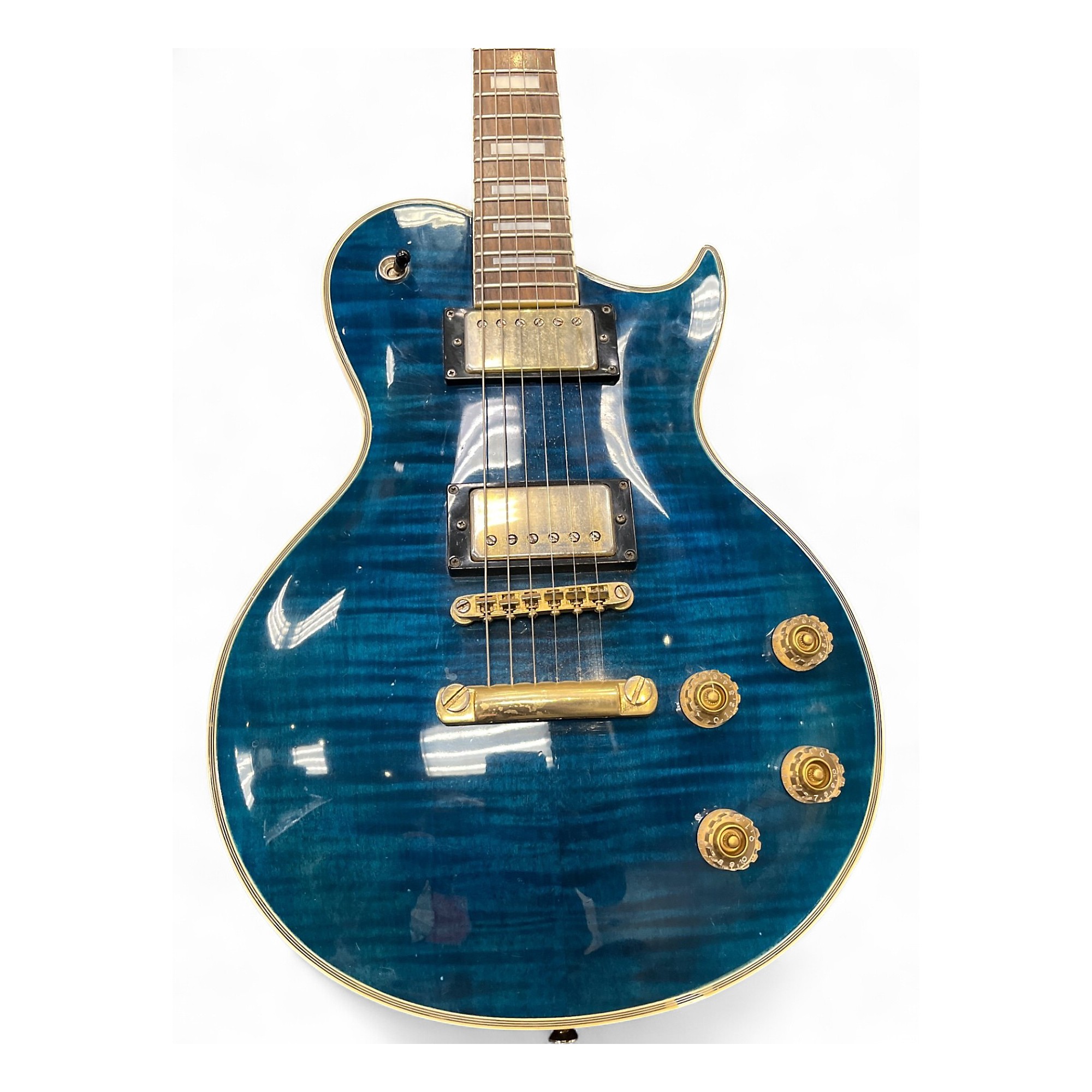 Used 1990s Aria Pro Ii PE-DLX Blue Solid Body Electric Guitar Blue