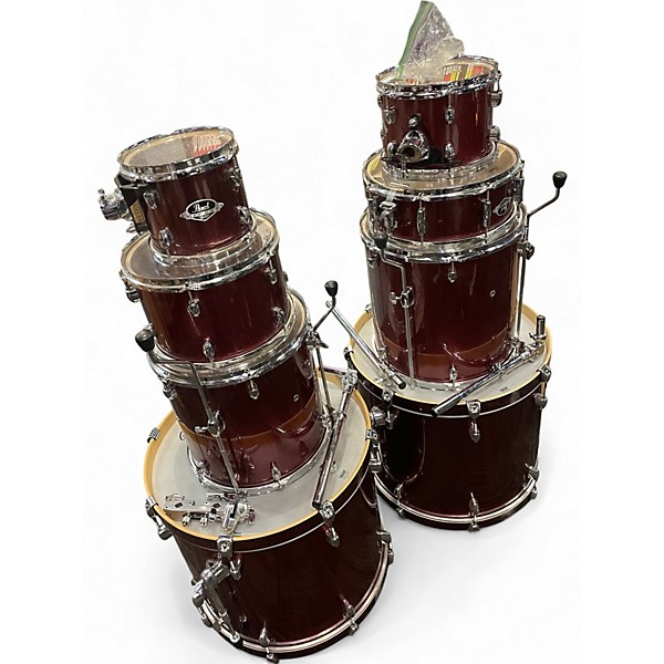 Used Pearl 8 Piece Export Double Bass Crimson Sparkle Drum Kit