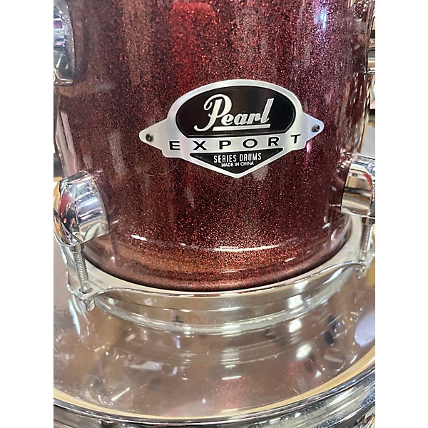 Used Pearl 8 Piece Export Double Bass Crimson Sparkle Drum Kit