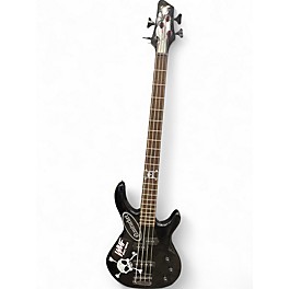 Used Squier MB4 Skull & Crossbones Metallic Black Electric Bass Guitar