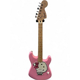 Used Squier Hello Kitty Stratocaster Single Hum Pink With Kitty Pickguard Pink Solid Body Electric Guitar