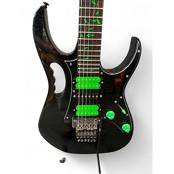 Vintage 1991 Ibanez JEM777V-BK Black and Green Solid Body Electric Guitar