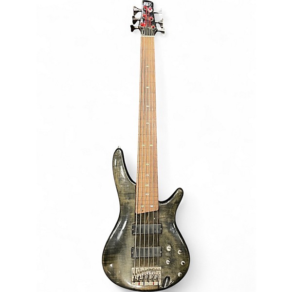 Used Ibanez SR706 6 String Trans Black Electric Bass Guitar