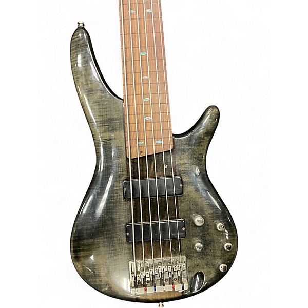 Used Ibanez SR706 6 String Trans Black Electric Bass Guitar