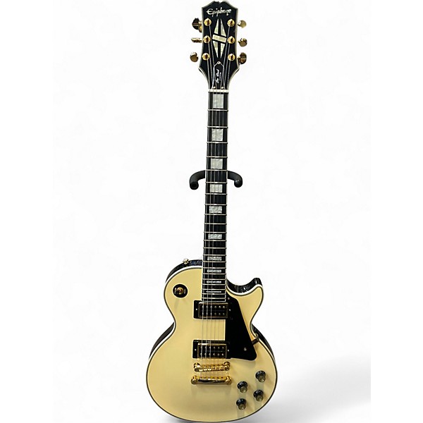 Used 2020s Epiphone Les Paul Custom Blackback Pro Antique Ivory Solid Body Electric Guitar