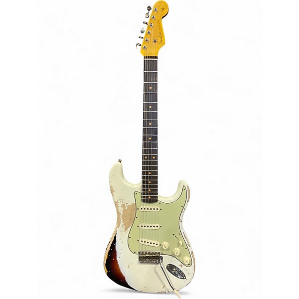 Used 2024 Fender Custom Shop Limited Edition '62 Stratocaster Heavy Relic Aged Olympic White Over 3-Color Sunburst Solid B...