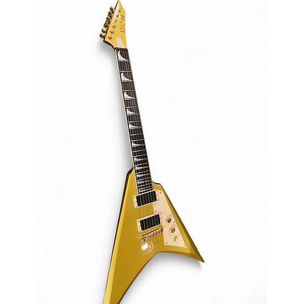 Used 2022 ESP Kirk Hammett Signature KH-V Metallic Gold Sparkle Solid Body Electric Guitar