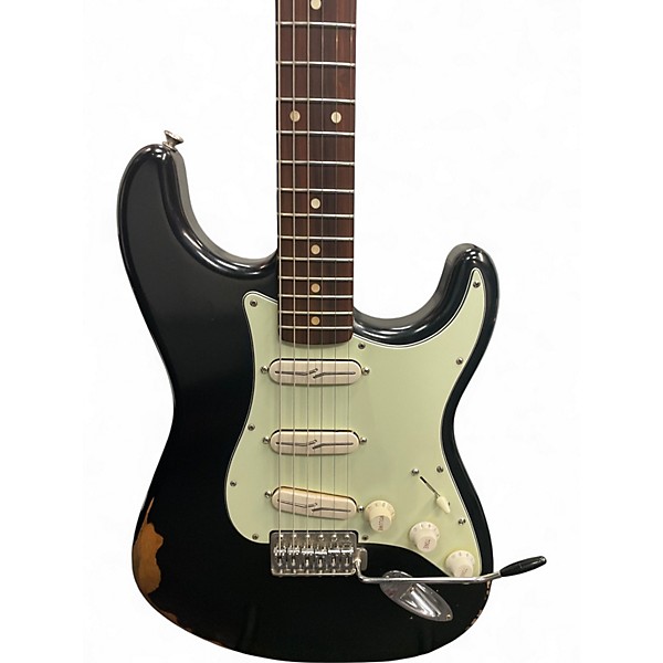 Used Fender 2018 MIM RAODWORN STRATOCASTER WITH PICKUP UPGRADE Black Solid Body Electric Guitar