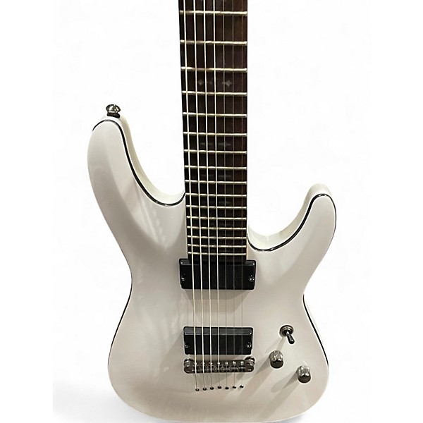 Used Schecter Guitar Research Demon 7 String White Solid Body Electric Guitar